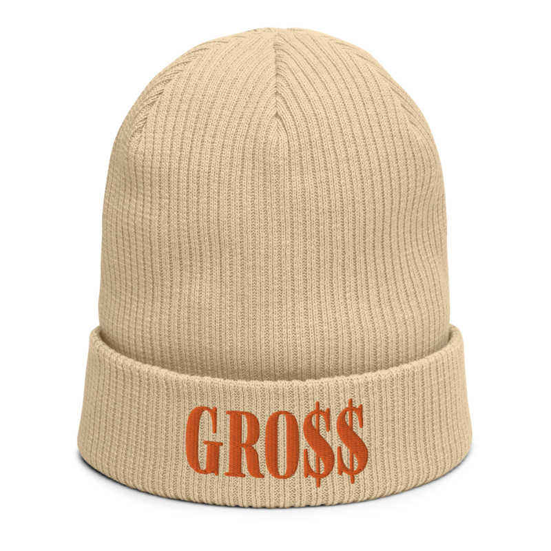 GRO$$ (AUTUMN ORANGE) Organic ribbed beanie (SAND BROWN)