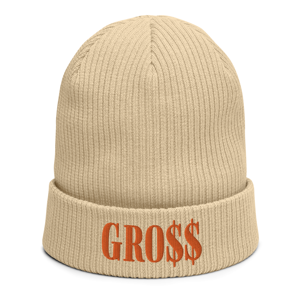 GRO$$ (AUTUMN ORANGE) Organic ribbed beanie (SAND BROWN)