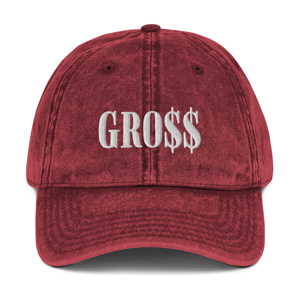 GRO$$ (WHITE) Vintage Cotton Twill Cap (MAROON)