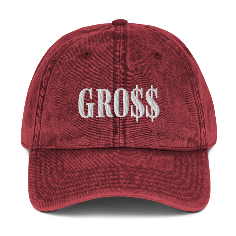 GRO$$ (WHITE) Vintage Cotton Twill Cap (MAROON)