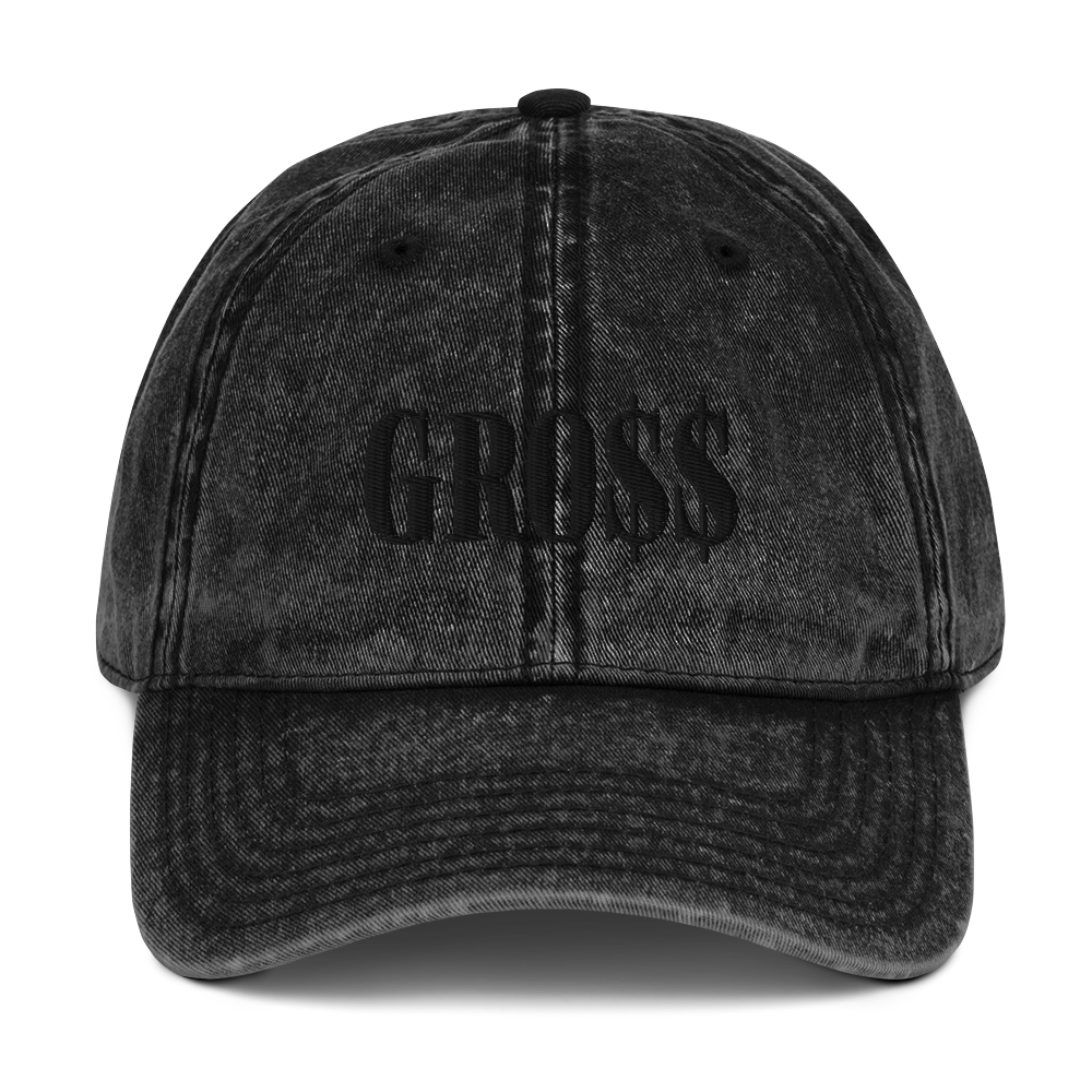 GRO$$ (BLACK) Vintage Cotton Twill Cap (BLACK), Color: Black
