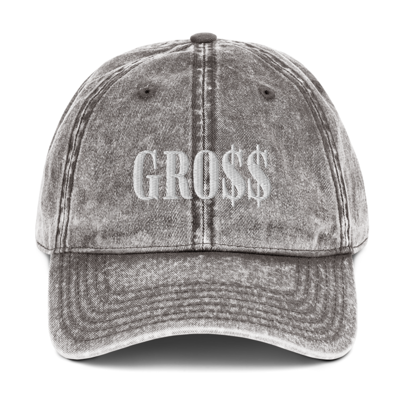GRO$$ (WHITE) Vintage Cotton Twill Cap (CHARCOAL GREY)