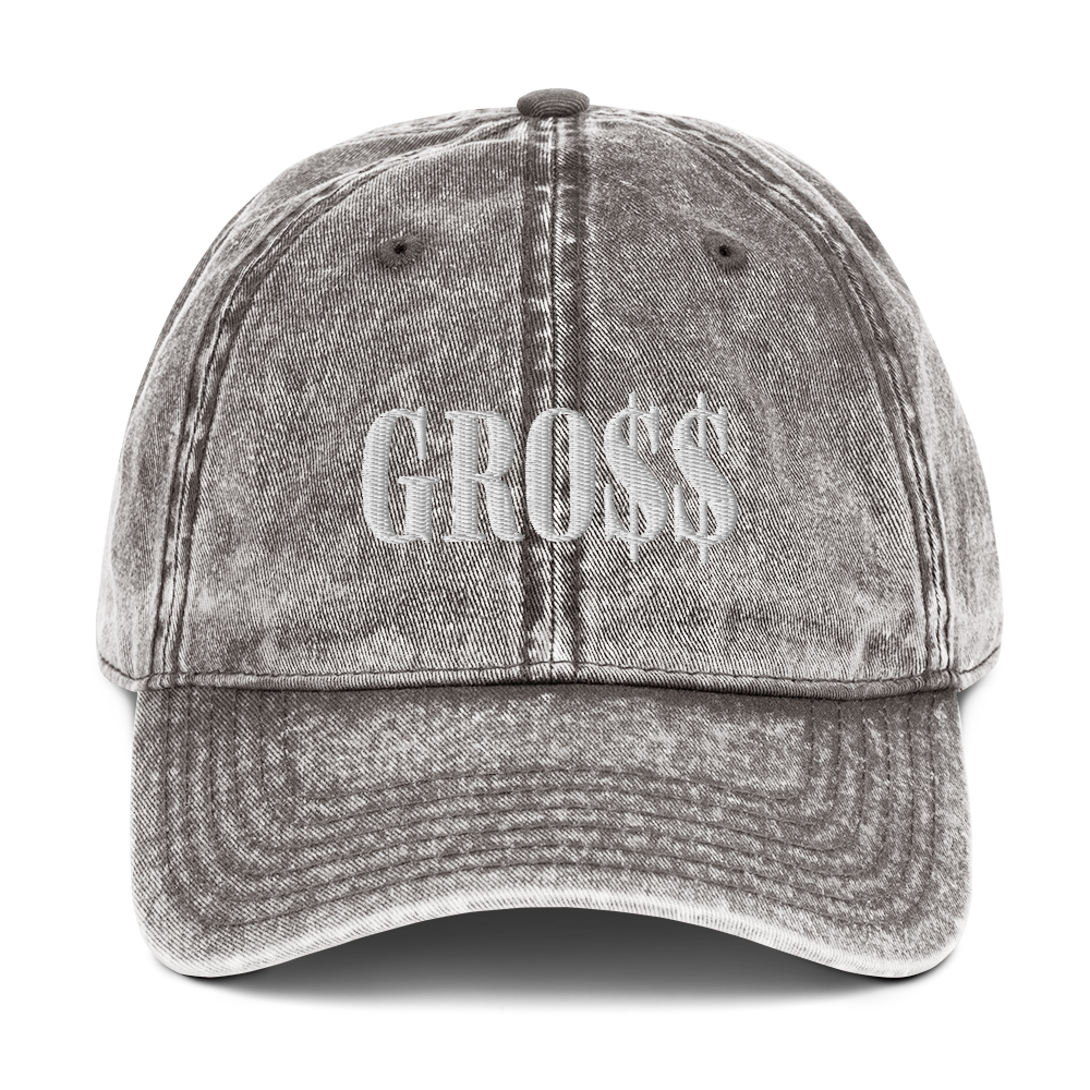GRO$$ (WHITE) Vintage Cotton Twill Cap (CHARCOAL GREY)