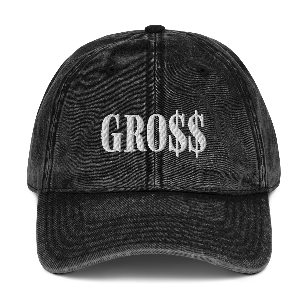 GRO$$ (WHITE) Vintage Cotton Twill Cap (BLACK)