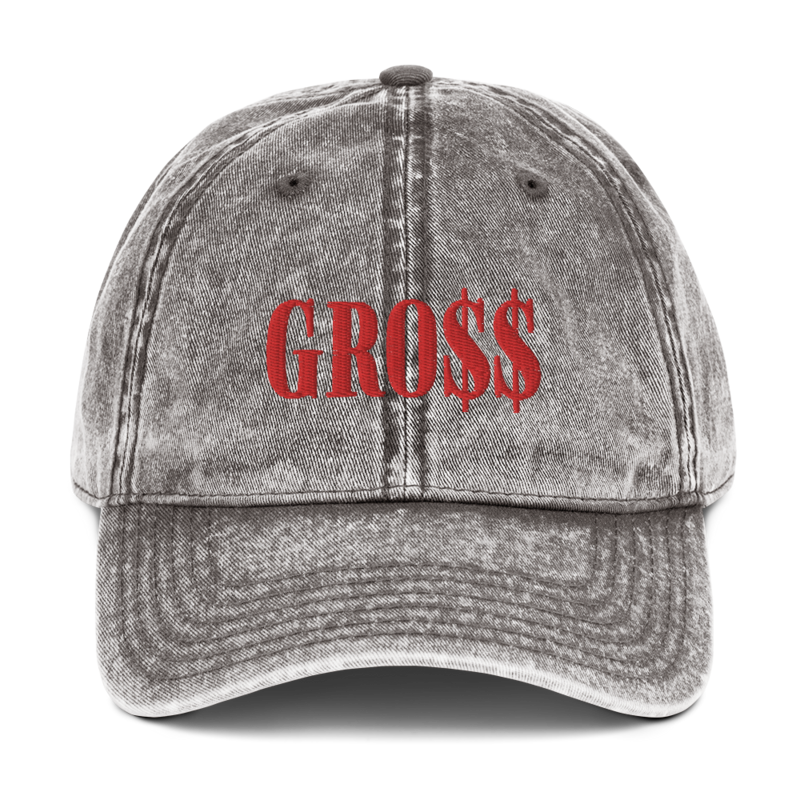 GRO$$ (RED) Vintage Cotton Twill Cap (CHARCOAL GREY)