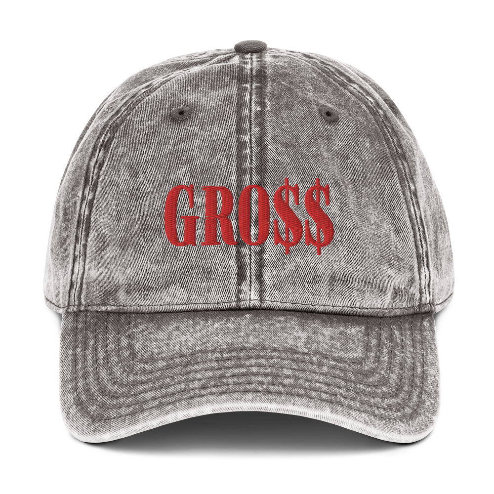 GRO$$ (RED) Vintage Cotton Twill Cap (CHARCOAL GREY)