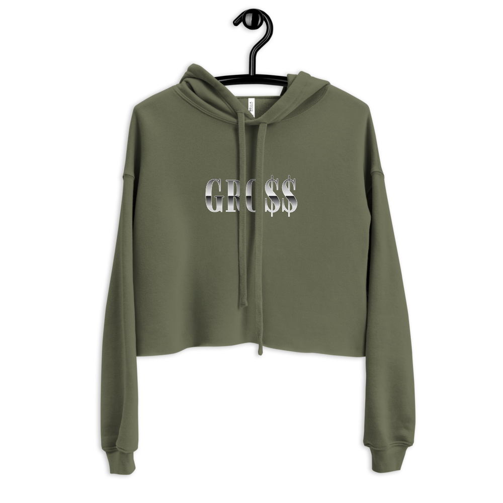 GR0$$ (WHITE) Crop Hoodie (MILITARY GREEN)