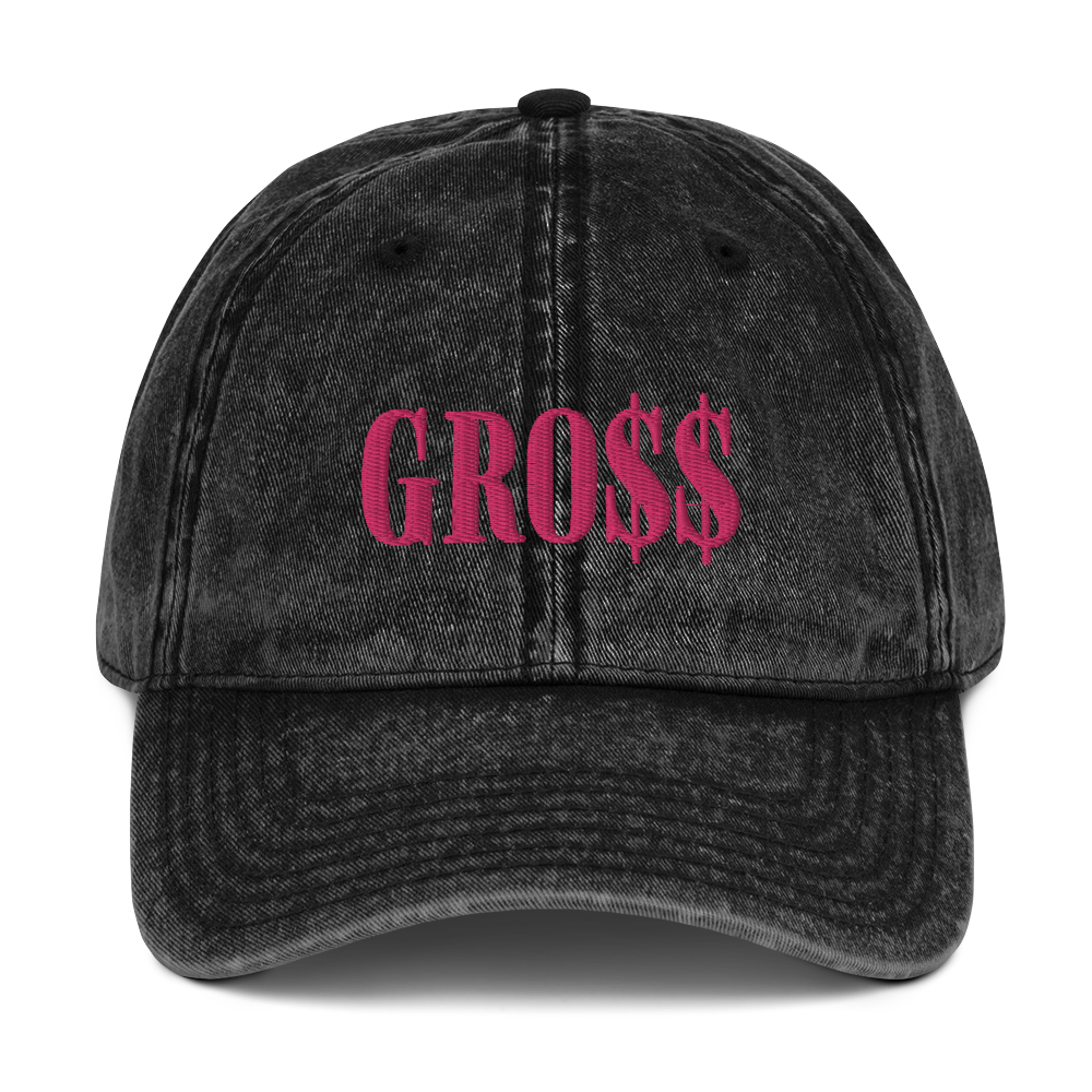 GRO$$ (PINK) Vintage Cotton Twill Cap (BLACK)