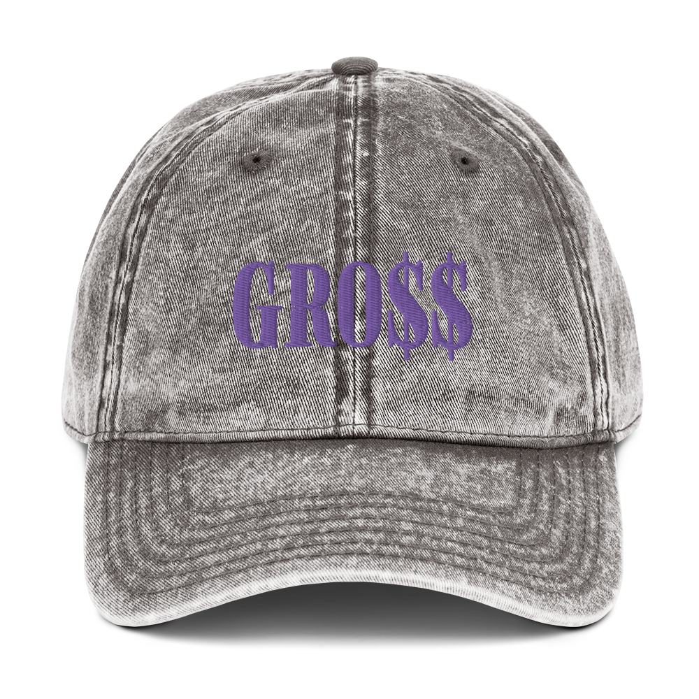 GRO$$ (LILAC PURPLE) Vintage Cotton Twill Cap (CHARCOAL GREY)