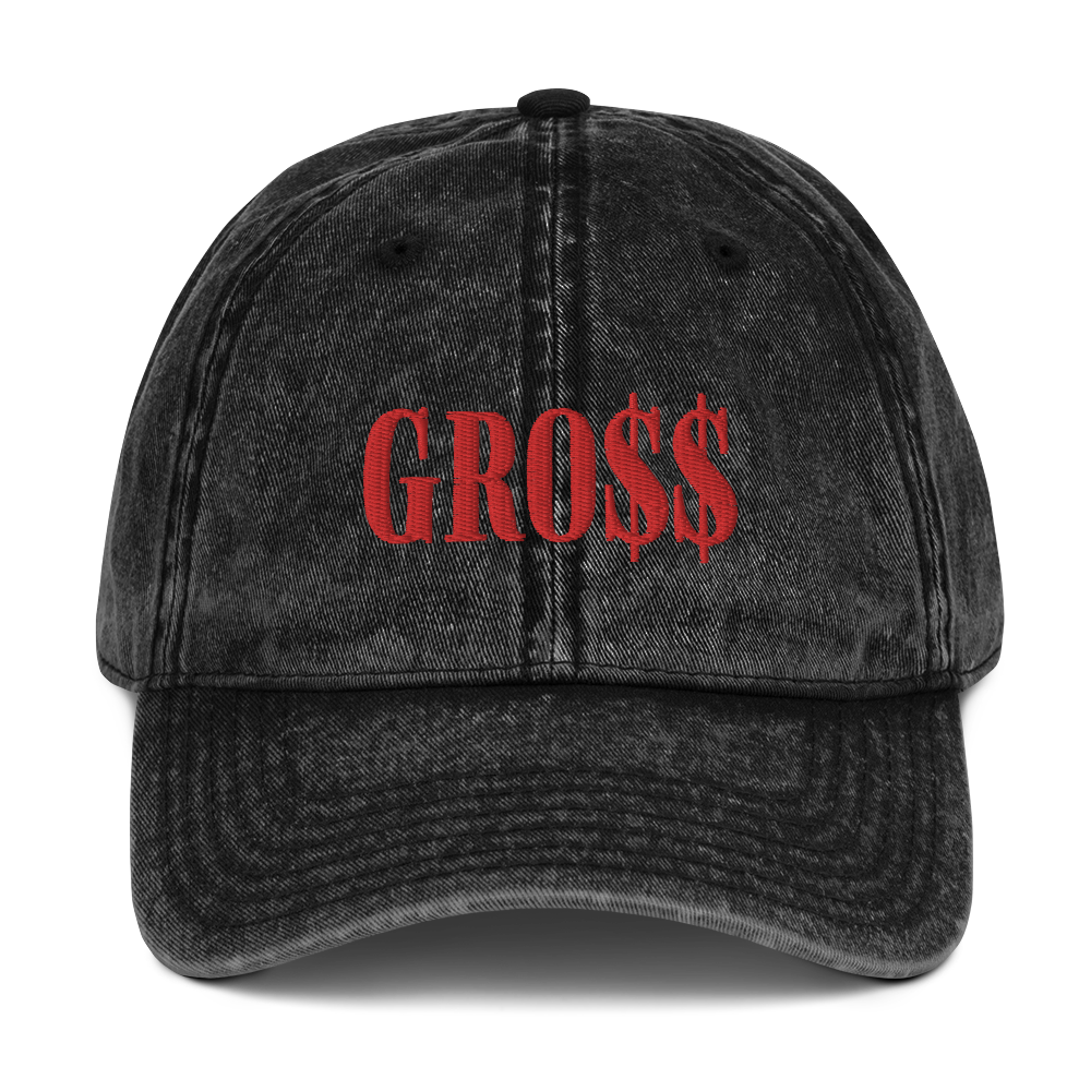 GRO$$ (RED) Vintage Cotton Twill Cap (BLACK), Color: Black