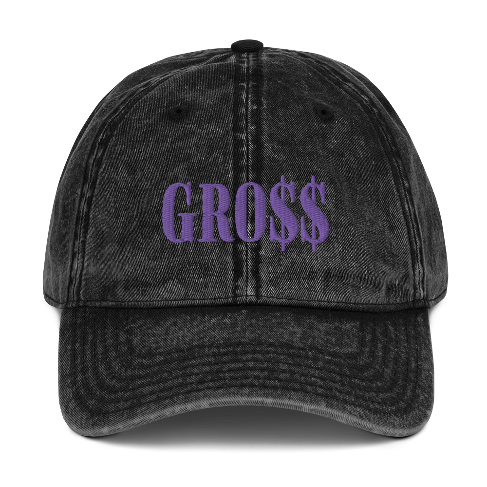 GRO$$ (LILAC PURPLE) Vintage Cotton Twill Cap (BLACK), Color: Black