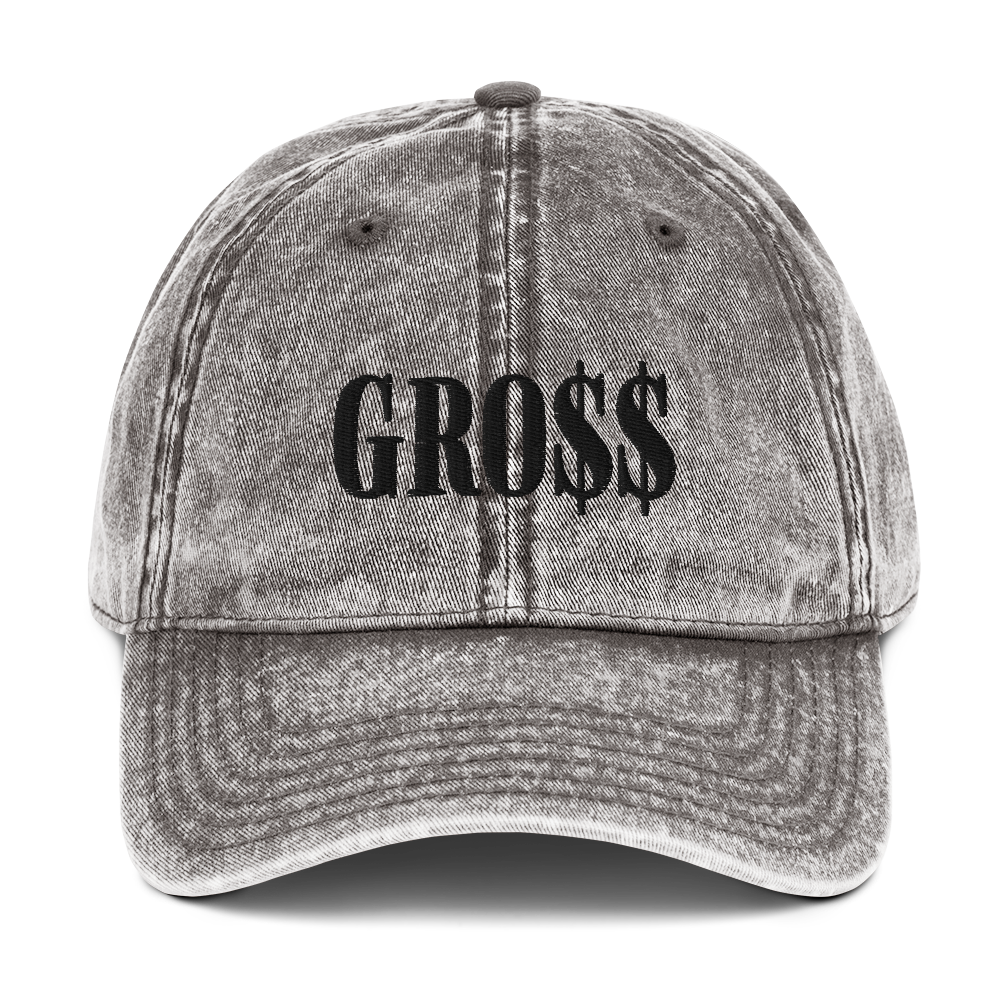 GRO$$ (BLACK) Vintage Cotton Twill Cap (CHARCOAL GREY)