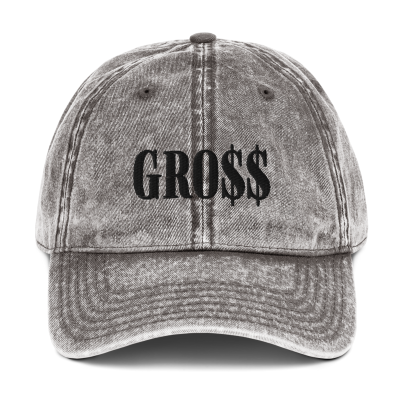 GRO$$ (BLACK) Vintage Cotton Twill Cap (CHARCOAL GREY)