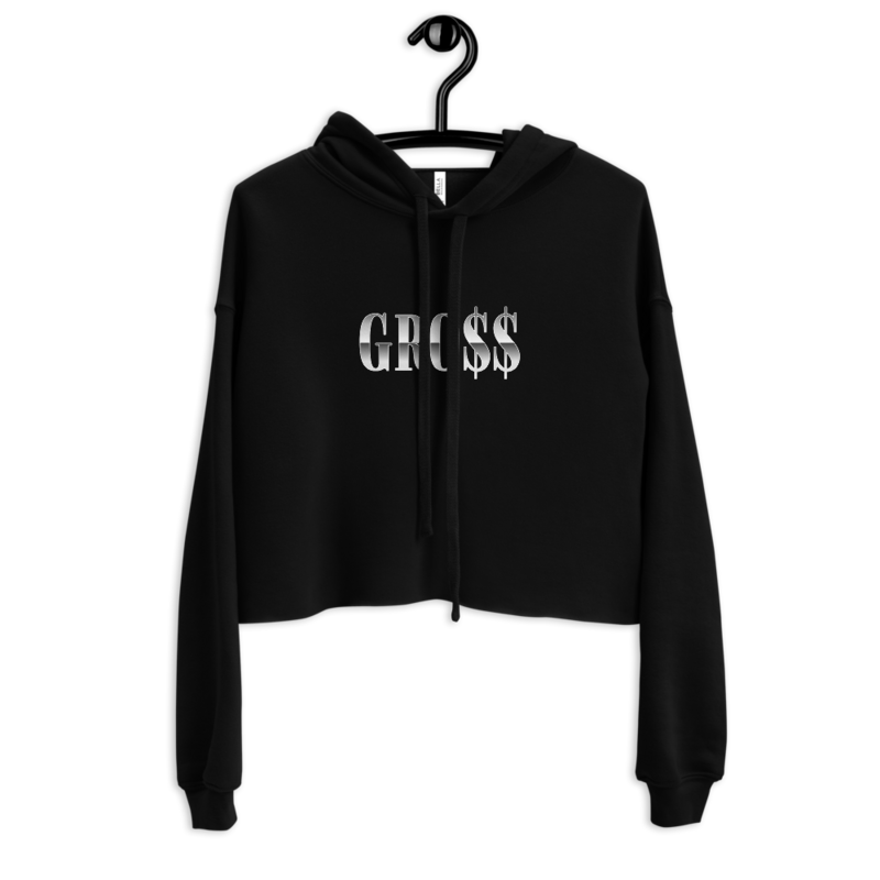GR0$$ (WHITE) Crop Hoodie (BLACK)