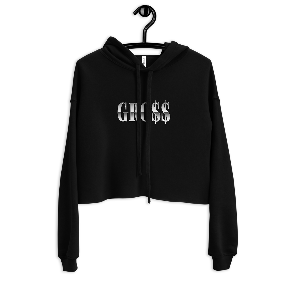 GR0$$ (WHITE) Crop Hoodie (BLACK), Color: Black, Size: S