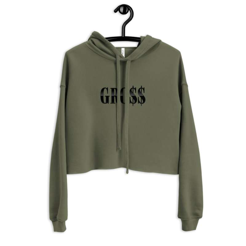 GRO$$ (BLACK) Crop Hoodie (MILITARY GREEN)
