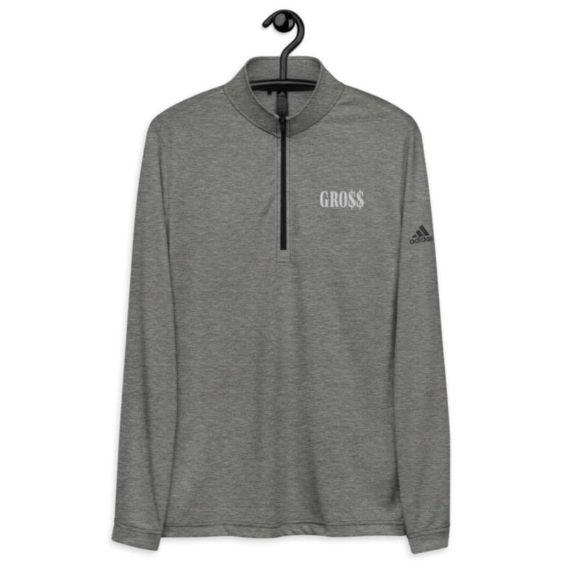 GRO$$ (WHITE) Quarter zip pullover (HEATHER BLACK)