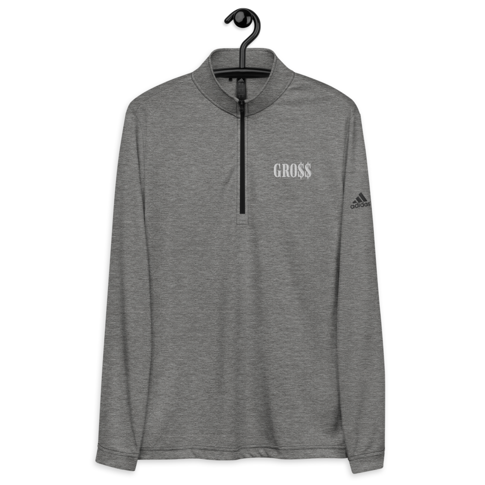 GRO$$ (WHITE) Quarter zip pullover (HEATHER BLACK)