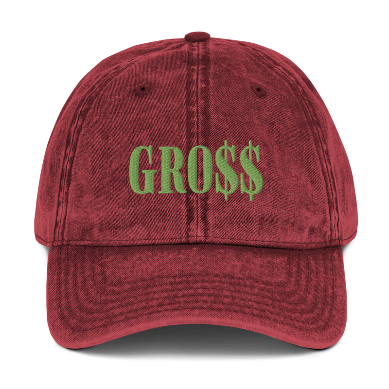 GRO$$ (KIWI GREEN) Vintage Cotton Twill Cap (RED)