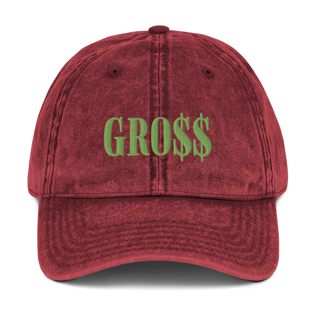 GRO$$ (KIWI GREEN) Vintage Cotton Twill Cap (RED)