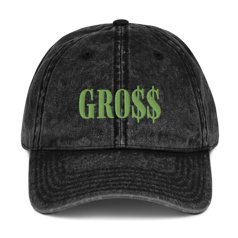 GRO$$ (KIWI GREEN) Vintage Cotton Twill Cap (BLACK)