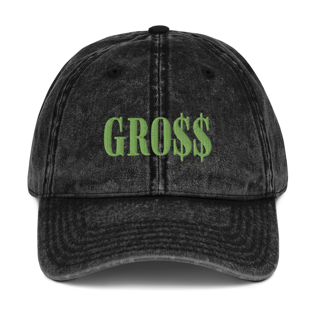 GRO$$ (KIWI GREEN) Vintage Cotton Twill Cap (RED), Color: Black