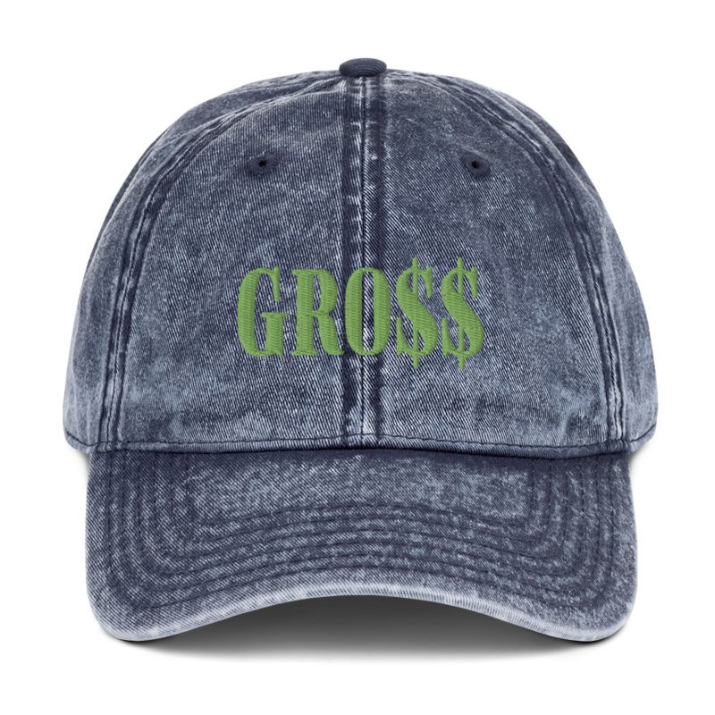 GRO$$ (KIWI GREEN) Vintage Cotton Twill Cap (NAVY BLUE)