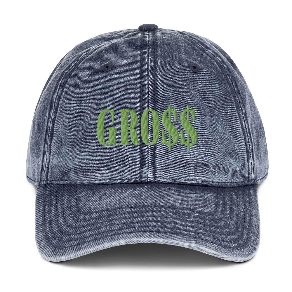 GRO$$ (KIWI GREEN) Vintage Cotton Twill Cap (NAVY BLUE)