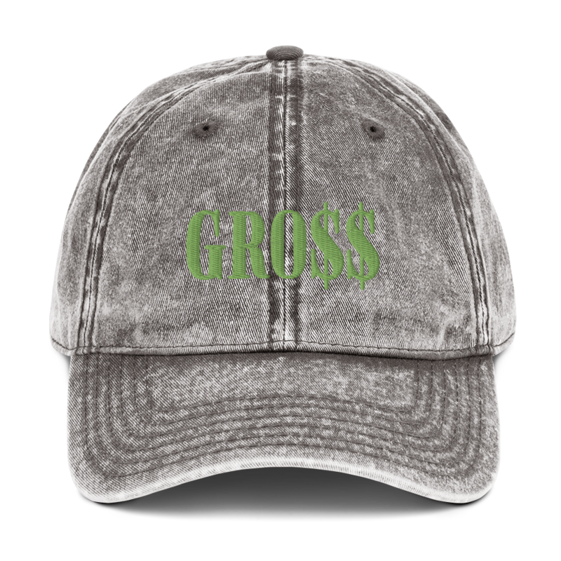 GRO$$ (KIWI GREEN) Vintage Cotton Twill Cap (CHARCOAL GREY)