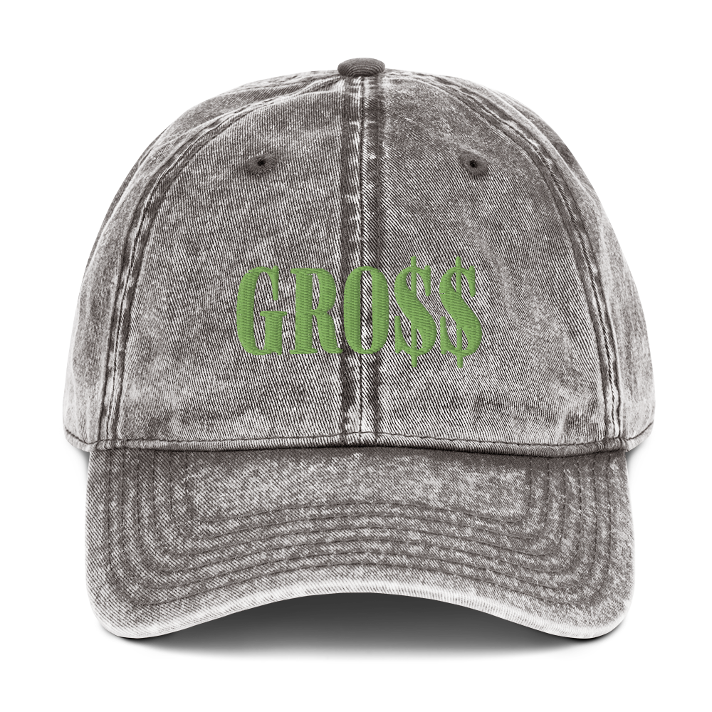 GRO$$ (KIWI GREEN) Vintage Cotton Twill Cap (CHARCOAL GREY)