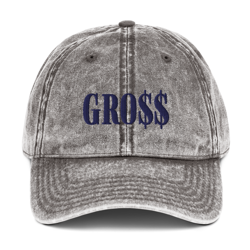 GRO$$ (NAVY BLUE) Vintage Cotton Twill Cap (CHARCOAL GREY)