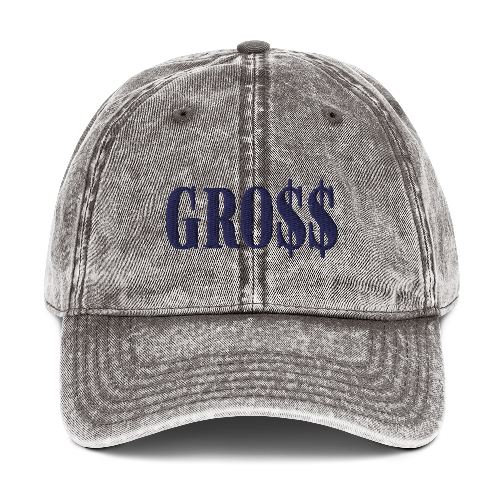 GRO$$ (NAVY BLUE) Vintage Cotton Twill Cap (CHARCOAL GREY)