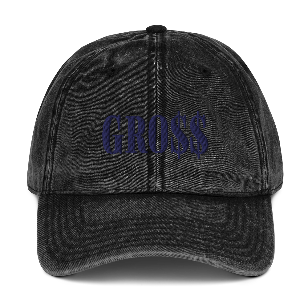 GRO$$ (NAVY BLUE) Vintage Cotton Twill Cap (BLACK)