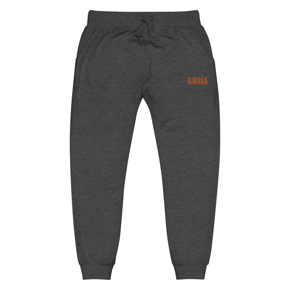 GRO$$ (ORANGE) Unisex fleece sweatpants (CHARCOAL HEATHER GREY)