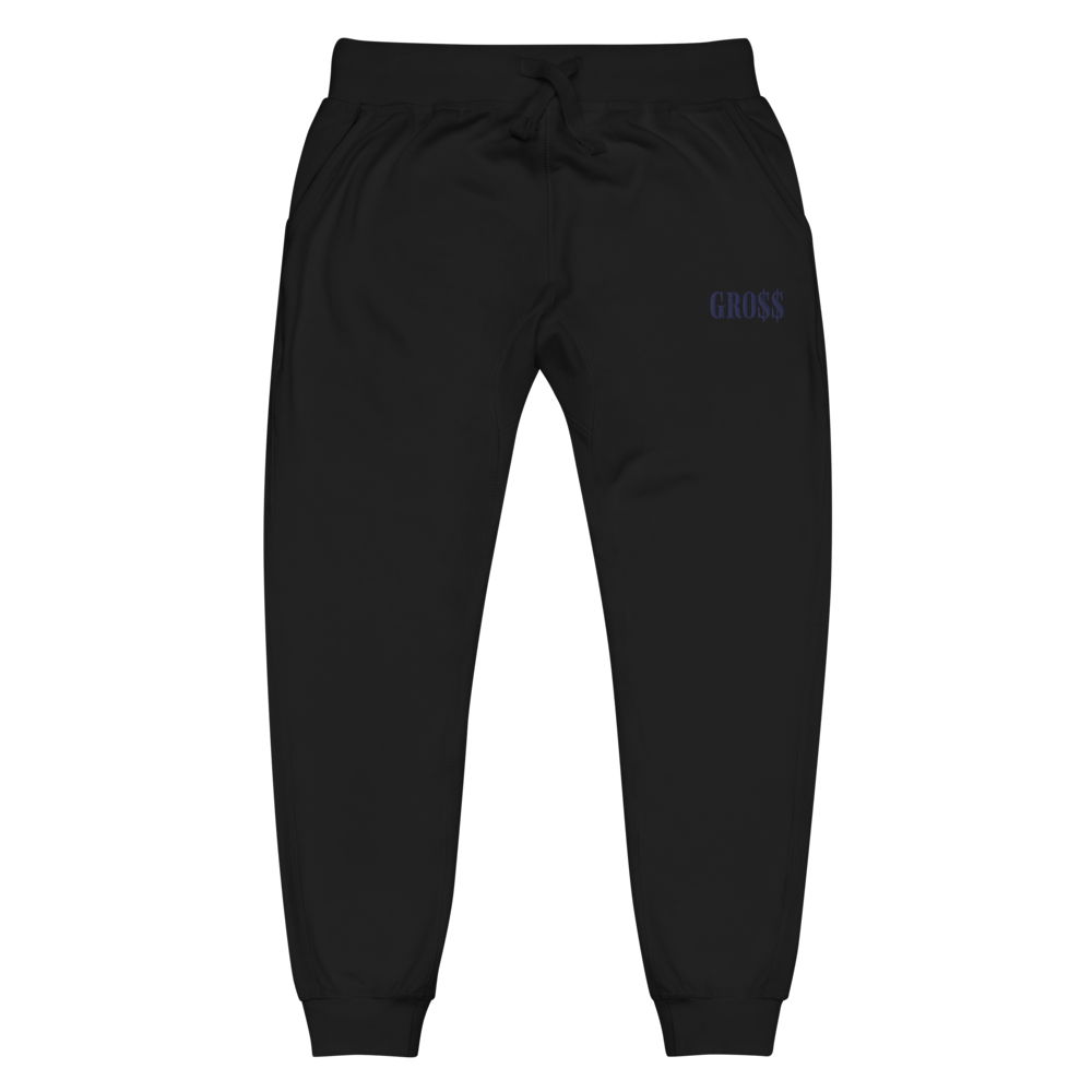 GRO$$ (NAVY BLUE) Unisex fleece sweatpants (BLACK), Color: Black, Size: XS