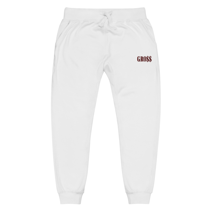 GRO$$ (MAROON) Unisex fleece sweatpants (WHITE)