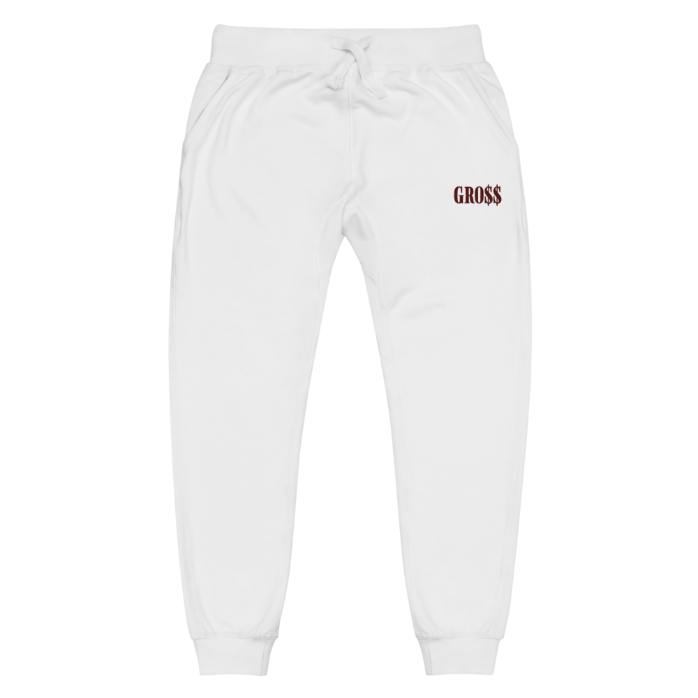 GRO$$ (MAROON) Unisex fleece sweatpants (WHITE)