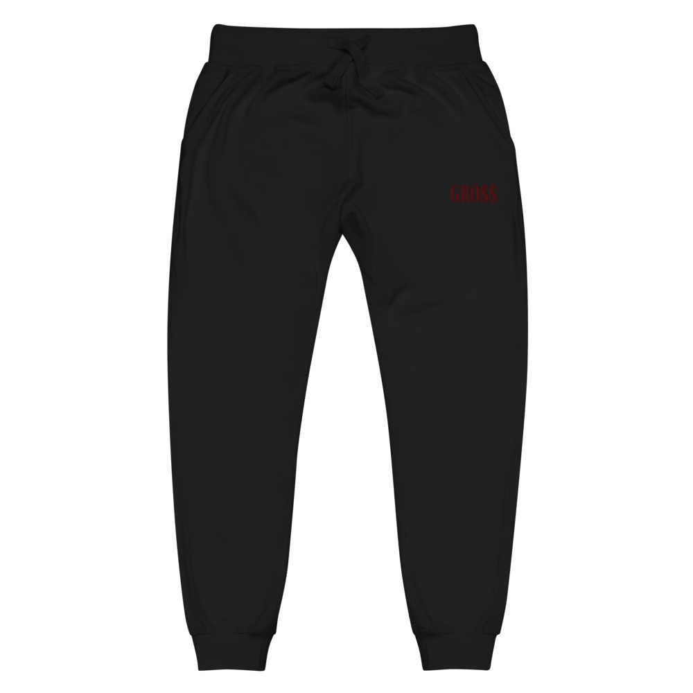 GRO$$ (MAROON) Unisex fleece sweatpants (BLACK), Color: Black, Size: XS