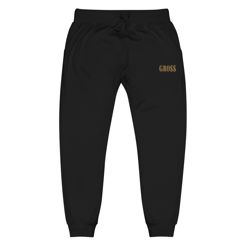 GRO$$ (OLD GOLD) Unisex fleece sweatpants (WHITE), Color: Black, Size: XS