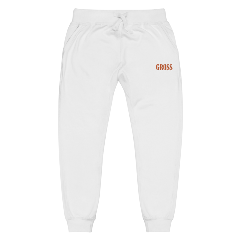 GRO$$ (ORANGE) Unisex fleece sweatpants (WHITE)