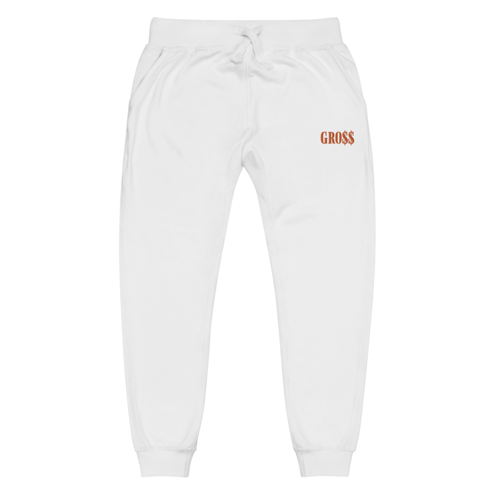 GRO$$ (ORANGE) Unisex fleece sweatpants (WHITE)