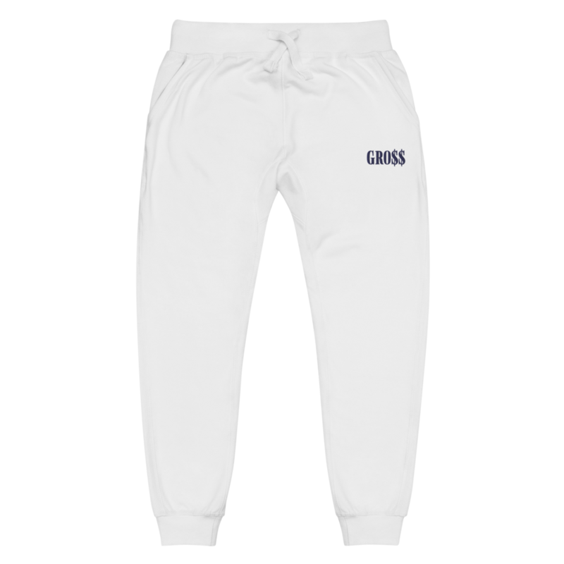 GRO$$ (NAVY BLUE) Unisex fleece sweatpants (WHITE)