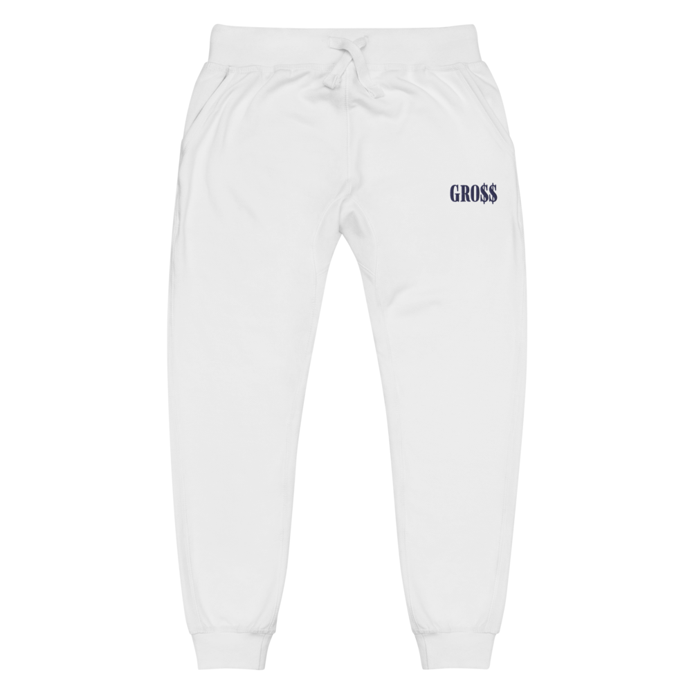 GRO$$ (NAVY BLUE) Unisex fleece sweatpants (WHITE)