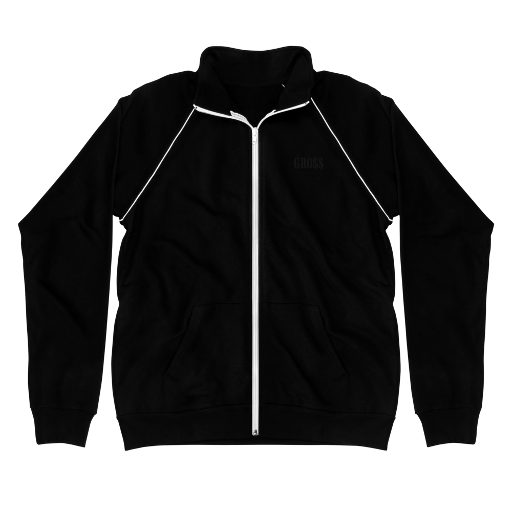 GRO$$ (BLACK) Piped Fleece Jacket (BLACK/WHITE), Size: S