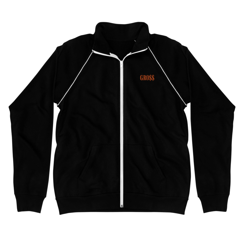 GRO$$ (ORANGE) Piped Fleece Jacket (BLACK/WHITE), Size: S