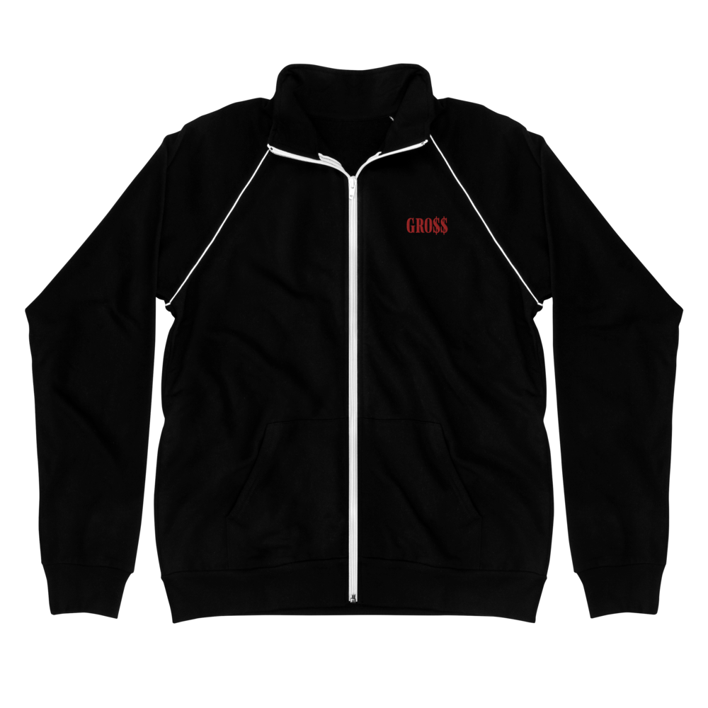 GRO$$ (RED) Piped Fleece Jacket (BLACK/WHITE), Size: S