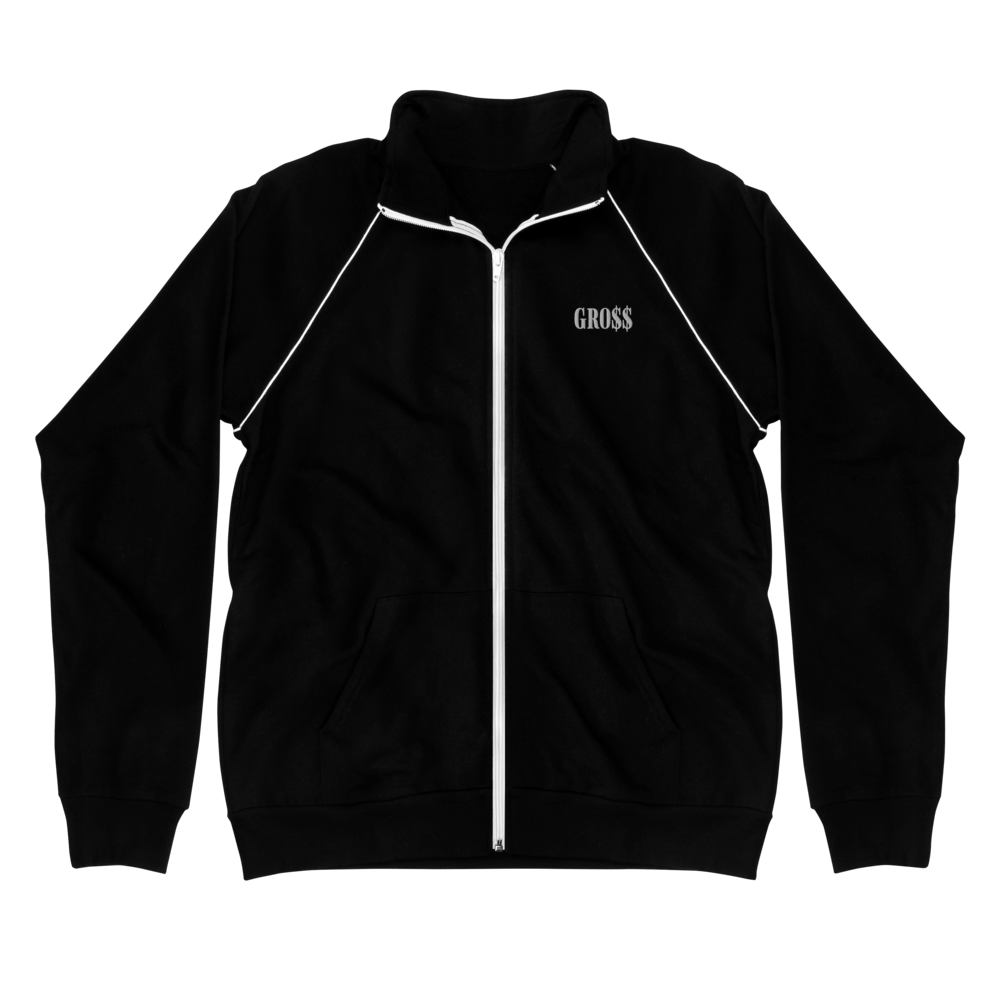 GRO$$ (WHITE) Piped Fleece Jacket (BLACK/WHITE), Size: S