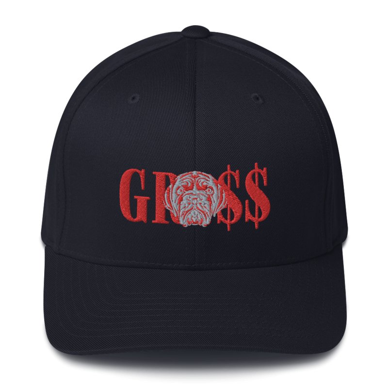 GRO$$ (RED)/LA LINEA NEGRA (RED/GREY) Structured Twill Cap (DARK NAVY BLUE)