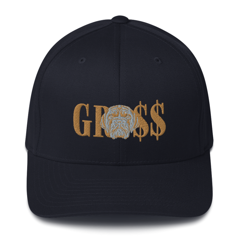 GRO$$ (OLD GOLD)/LA LINEA NEGRA (OLD GOLD/GREY) Structured Twill Cap (DARK NAVY BLUE)