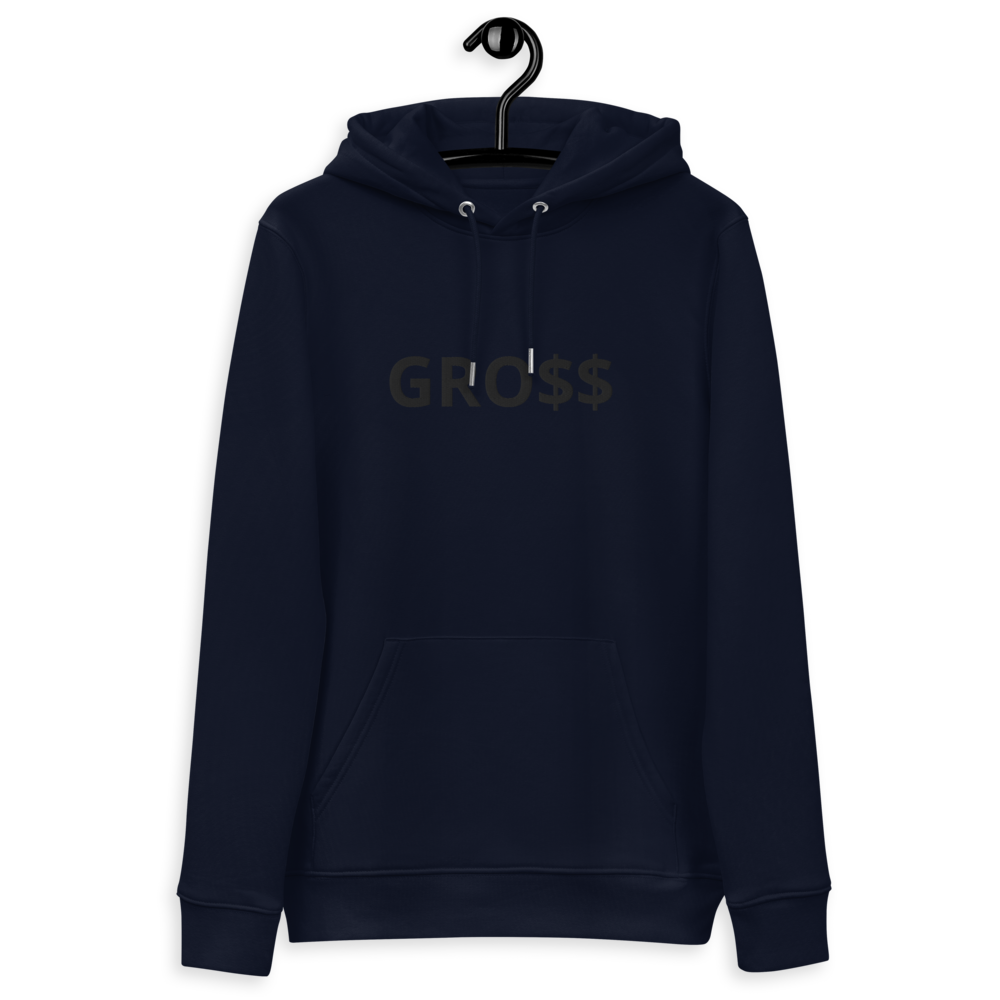 GRO$$ (BLACK) Unisex essential eco hoodie (WHITE), Color: French Navy, Size: S